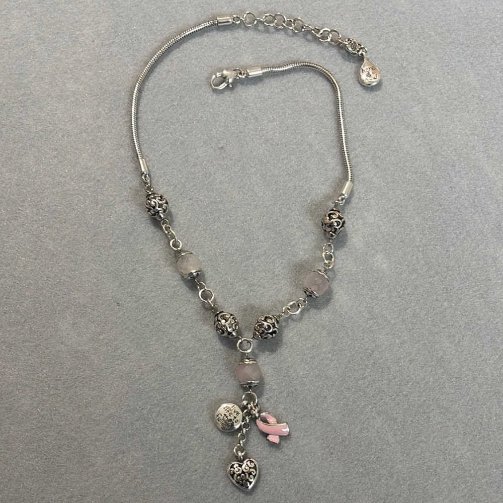 Brighton Elegant Silver and Pink Breast Cancer Charm Necklace.
